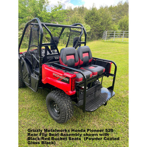 Extended Lead Time!  Honda Pioneer 520 REAR WELDED FLIP SEAT-Raw Metal-Includes High Quality Bucket Seats; 13 GA Exp. Sheet Metal; Cargo Area-INSTANTLY TRANSFORM YOUR 520 - 4 SEATER SIDE X SIDE- (cushion pattern color may vary)