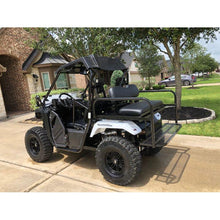 Load image into Gallery viewer, Extended Lead Time! Honda Pioneer 500 CUSTOM REAR WELDED FLIP SEAT ASSEMBLY-USA -Raw Metal-Includes Grizzly&#39;s Amazing Heat Shield, Black Cushion Set; 13 GA Exp. Sheet Metal; Cargo Area-INSTANT TRANSFORMATION!-Options: Seat Belts, 2&quot; Receiver, Grab Bar

