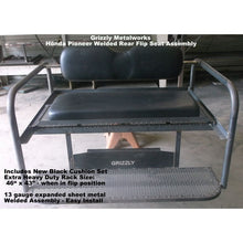 Load image into Gallery viewer, Extended Lead Time!! UNIVERSAL SIDE X SIDE REAR WELDED FLIP SEAT-w/Heat Shield; Creates Cargo Area Behind Seat. Fits STOCK REAR BED UTVs- Raw Metal, 2 sizes - MEDIUM &amp; LARGE ONLY- Polaris Ranger XP 1000, John Deere Gator,  13 GA Exp. Sheet Metal - OPTIONS
