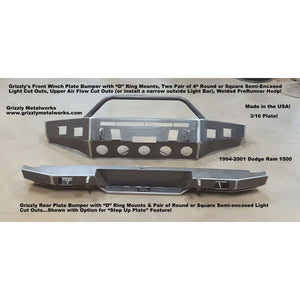 1994-2001 Dodge Ram 1500 Custom USA Rear Plate Bumper -  PRECISION WELDED MODEL - Extra Heavy Duty! Grizzly High Quality! USA! OPTIONS AVAILABLE!