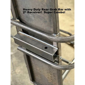 Honda Pioneer 500 CUSTOM EXCLUSIVE USA REAR WELDED FLIP SEAT ASSEMBLY WITH WELDED BAJA CAGE-W/Cargo Storage Area; Heat Shield, Black Cushion Set; Upper Grab Bars! 13 Ga Expanded Flat/Smooth Sheet Metal - Heavy Duty-Other Custom Options Available