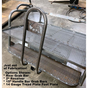 Honda Pioneer 1000-3 CUSTOM USA REAR WELDED FLIP SEAT ASSEMBLY Raw Metal, Includes Heat Shield - New Black Seat Cushion Set - 13 Ga Expanded Smooth Sheet Metal - ADD'L OPTIONS AVAILABLE- Seat Belts & Heavy Duty 2" Receiver