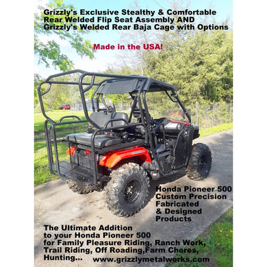 Honda Pioneer 500 Rear Welded Flip Seat Assembly with Welded Baja Cage-Rear Flip Seat-Grizzly Metalworks-Pioneer 500-Grizzly Metalworks