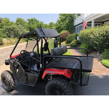 Load image into Gallery viewer, Honda Pioneer 500 CUSTOM REAR WELDED FLIP SEAT ASSEMBLY-USA High Quality;Raw Metal-Includes Grizzly&#39;s Amazing Heat Shield, Black Cushion Set; 13 GA Exp. Sheet Metal; Cargo Area-INSTANTLY TRANSFORMS YOUR PIONEER-Options: Seat Belts, 2&quot; Receiver, Grab Bar
