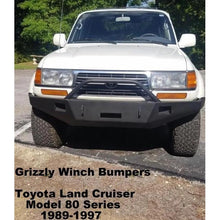 Load image into Gallery viewer, 1989-1997 Toyota Land Cruiser Model 80 Series Custom Front Winch Plate Bumper (Non-Winch Work Model Available)-Front Bumper-Grizzly Metalworks-Toyota-Winch Model-Square Boxed-in Cutouts-Grizzly Metalworks
